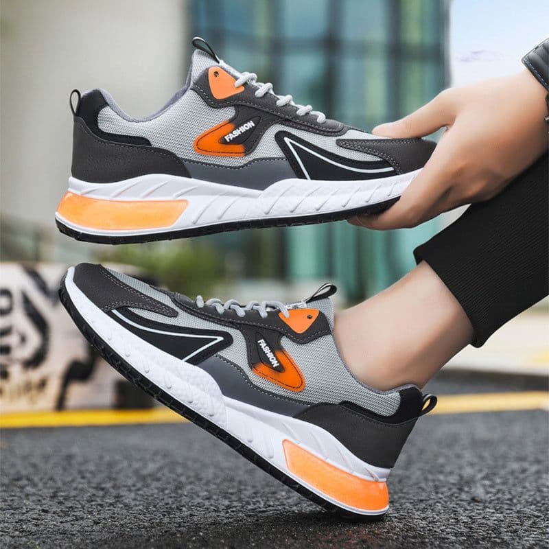 image-Color-blocked Sneakers Fashion Breathable Lace Up Mesh Sports Shoes For Men Casual Outdoor Running Walking Shoes