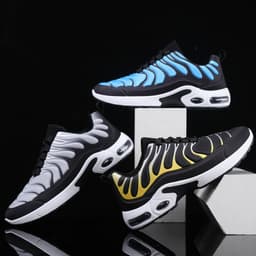 image-Color-blocked Sneakers Men Personalized Fashion Lace Up Air Cushion Sports Shoes Casual Outdoor Running Walking Shoes