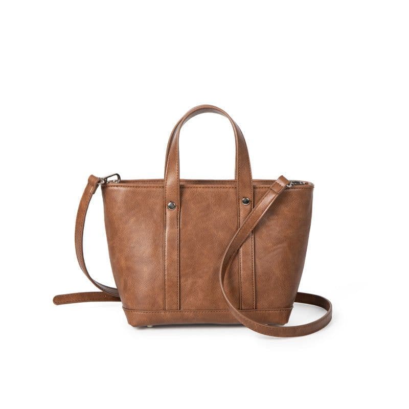 image-Portable Oil Wax Leather Simple Casual Korean Style Large Capacity Bag