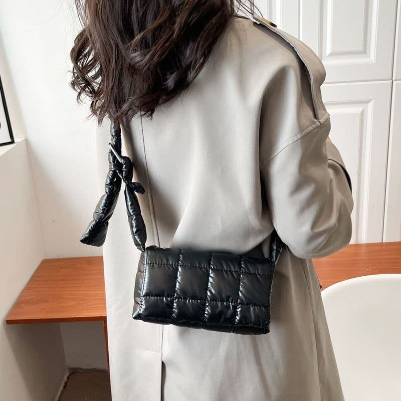 image-Women's Retro Solid Color Embroidered Square Plaid Crossbody Bag