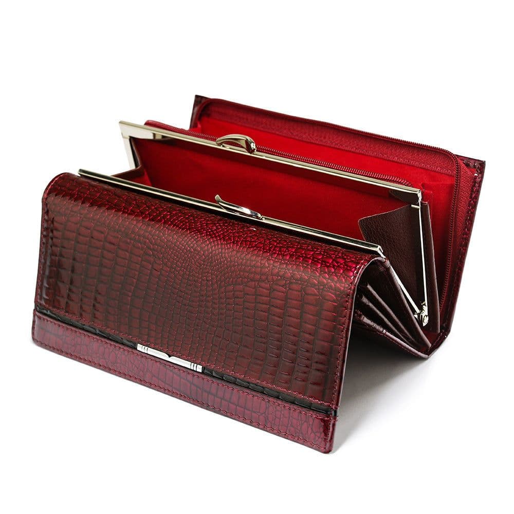 image-Fashion Snap Button Women's Cowhide Patent Leather Wallet