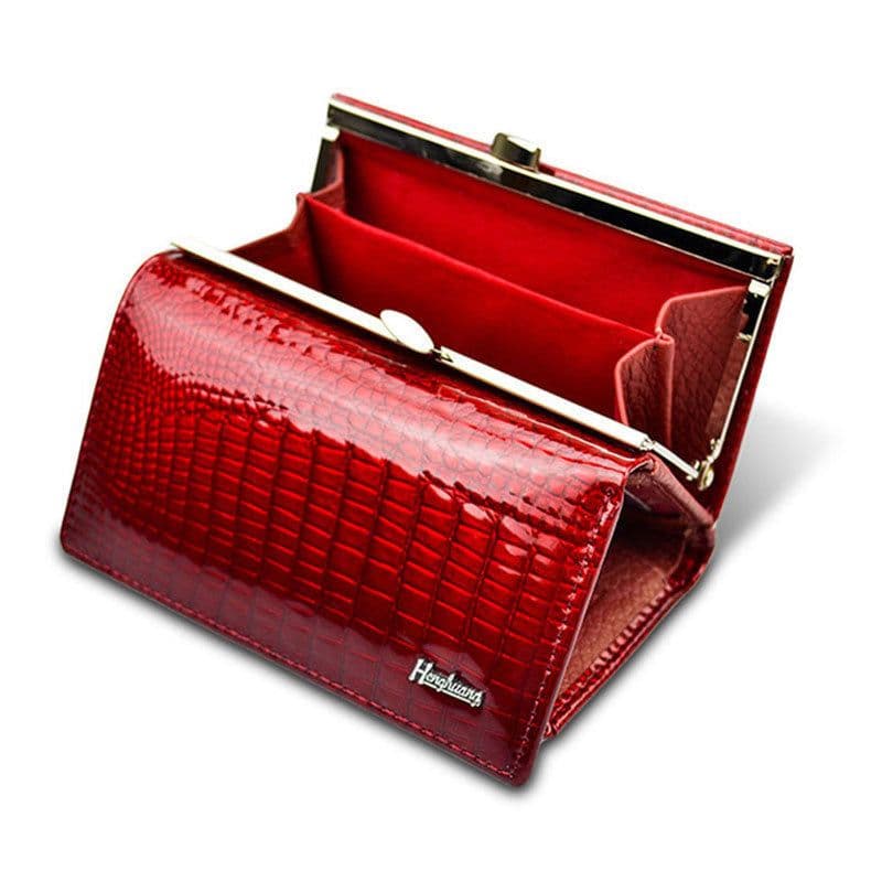 image-Fashion Snap Button Women's Cowhide Patent Leather Wallet