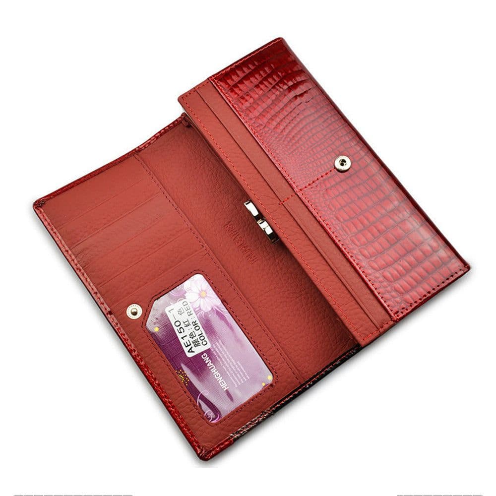 image-Fashion Snap Button Women's Cowhide Patent Leather Wallet