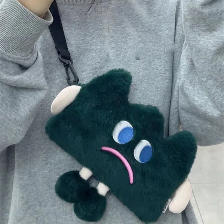 image-Emotional Straw Mobile Phone Bag Cute Plush Crossbody Bag Female