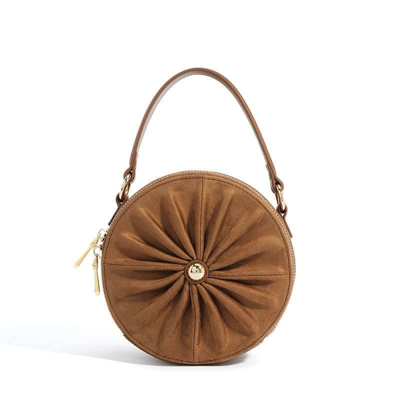image-Advanced Sense Classic Style Round Pie Bag Genuine Leather Bag Metal Chain