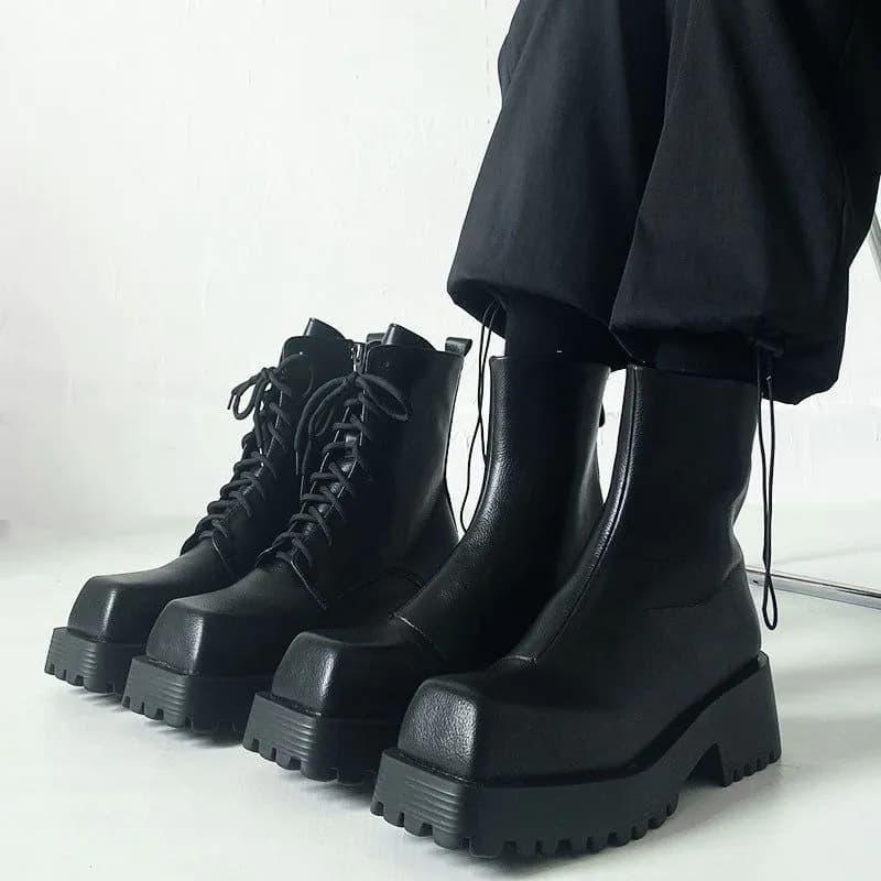 image-Men's And Women's Fashion Platform Square Toe Martin Boots