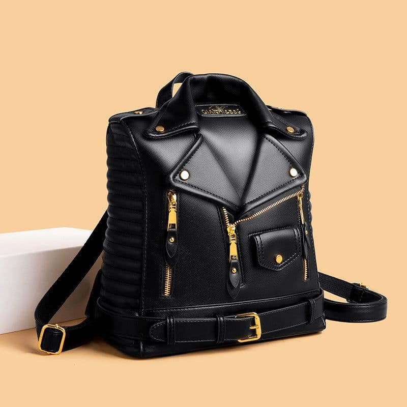 image-Soft Leather Textured Jacket Trendy Wild Clothes Backpack
