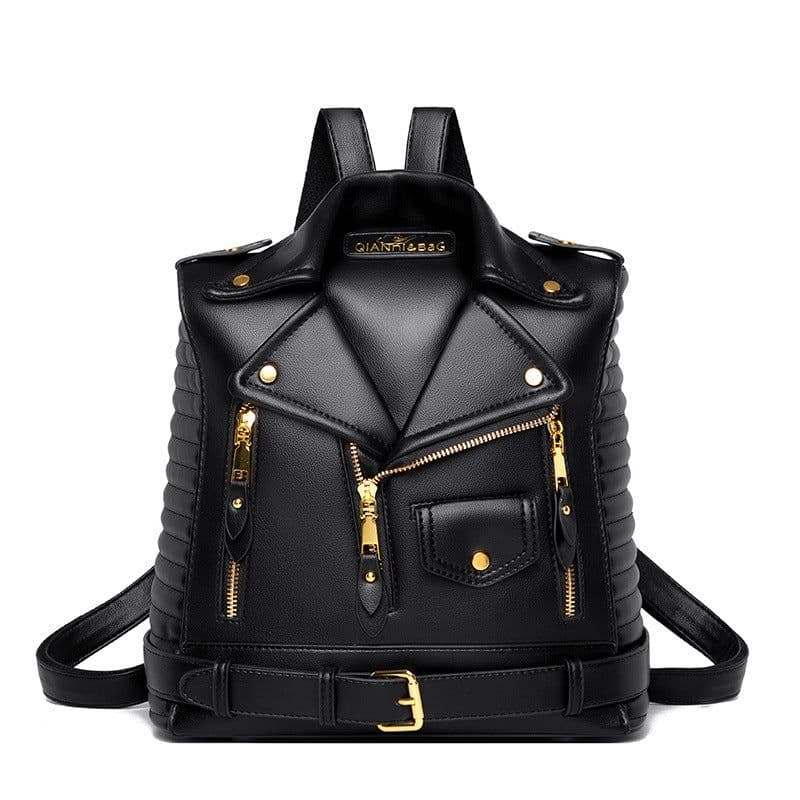 image-Soft Leather Textured Jacket Trendy Wild Clothes Backpack