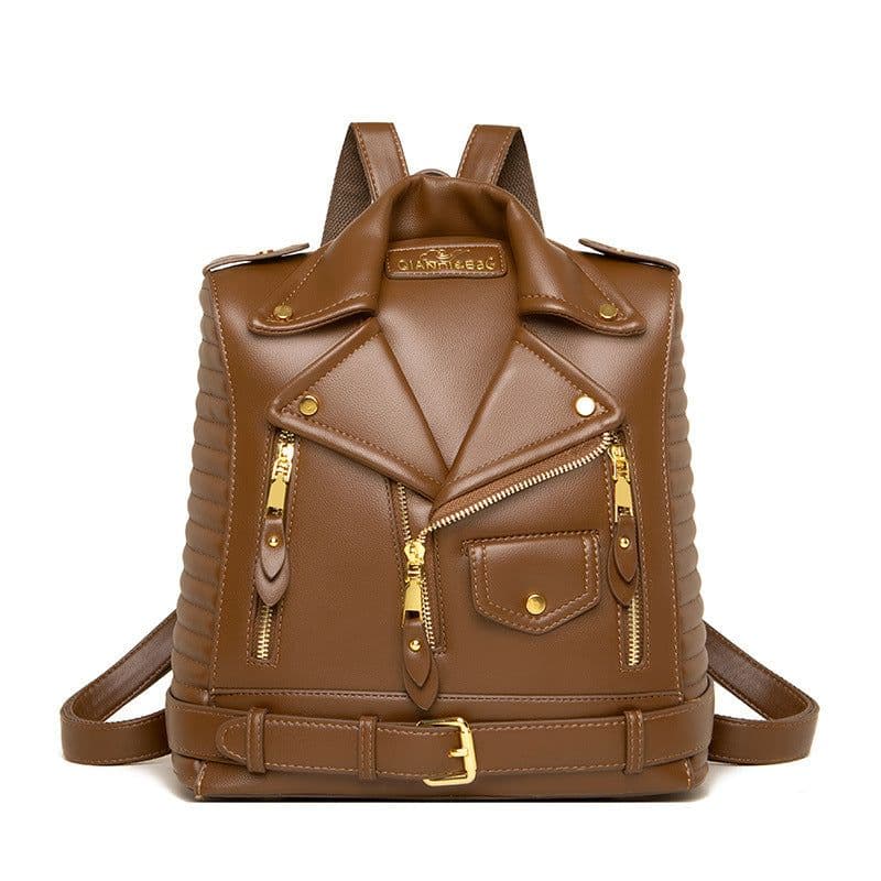 image-Soft Leather Textured Jacket Trendy Wild Clothes Backpack