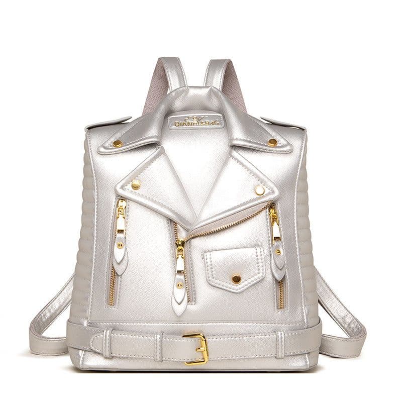 image-Soft Leather Textured Jacket Trendy Wild Clothes Backpack