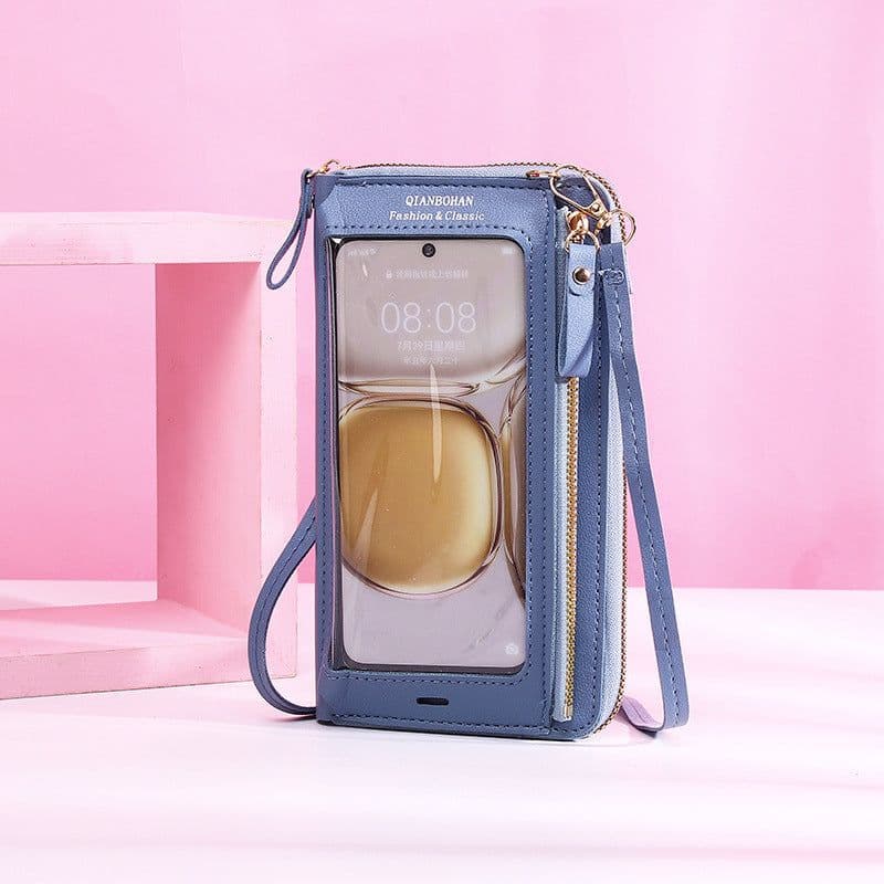 image-Transparent Touch Screen Mobile Phone Crossbody Bags Women Anti-theft Multifunctional Long Wallet ZIpper Shoulder Bag