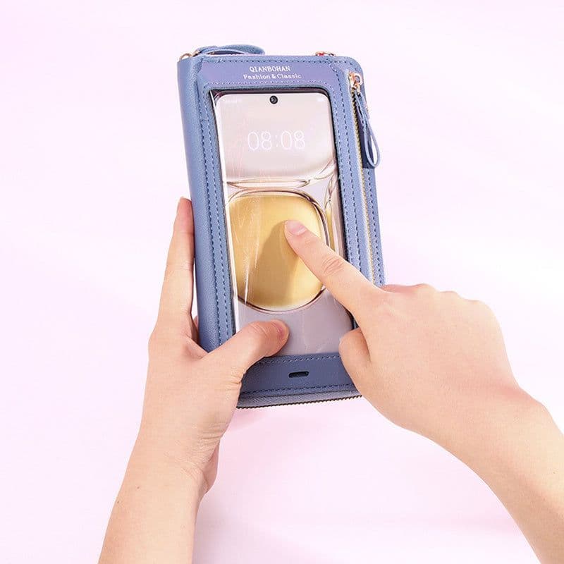 image-Transparent Touch Screen Mobile Phone Crossbody Bags Women Anti-theft Multifunctional Long Wallet ZIpper Shoulder Bag