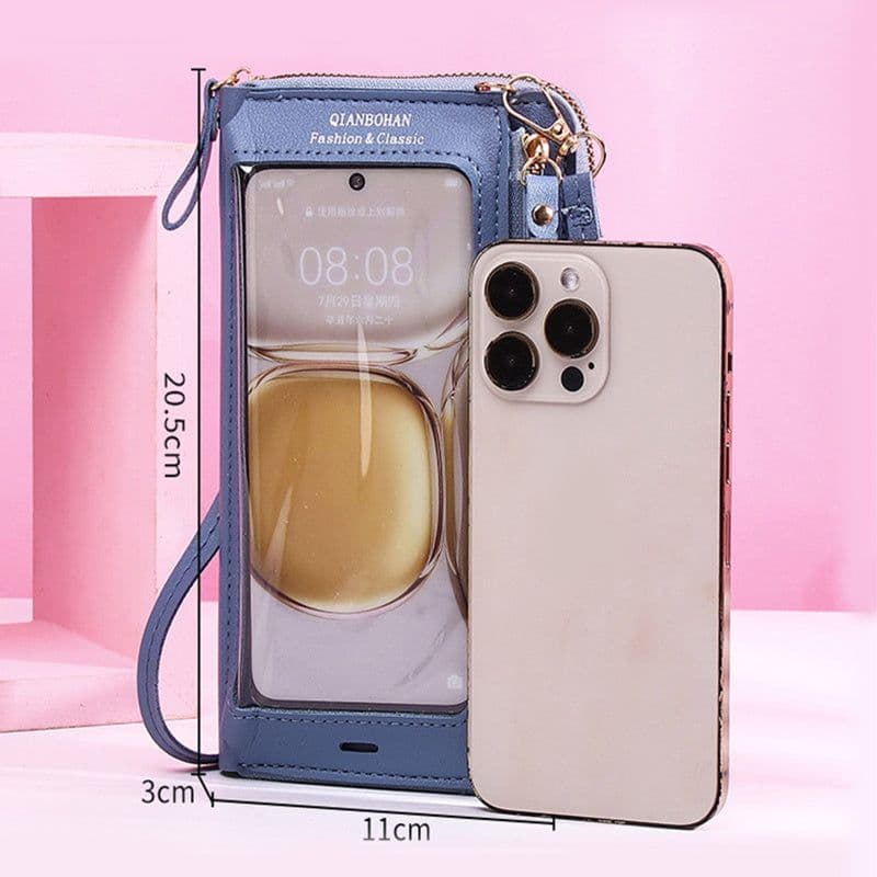 image-Transparent Touch Screen Mobile Phone Crossbody Bags Women Anti-theft Multifunctional Long Wallet ZIpper Shoulder Bag