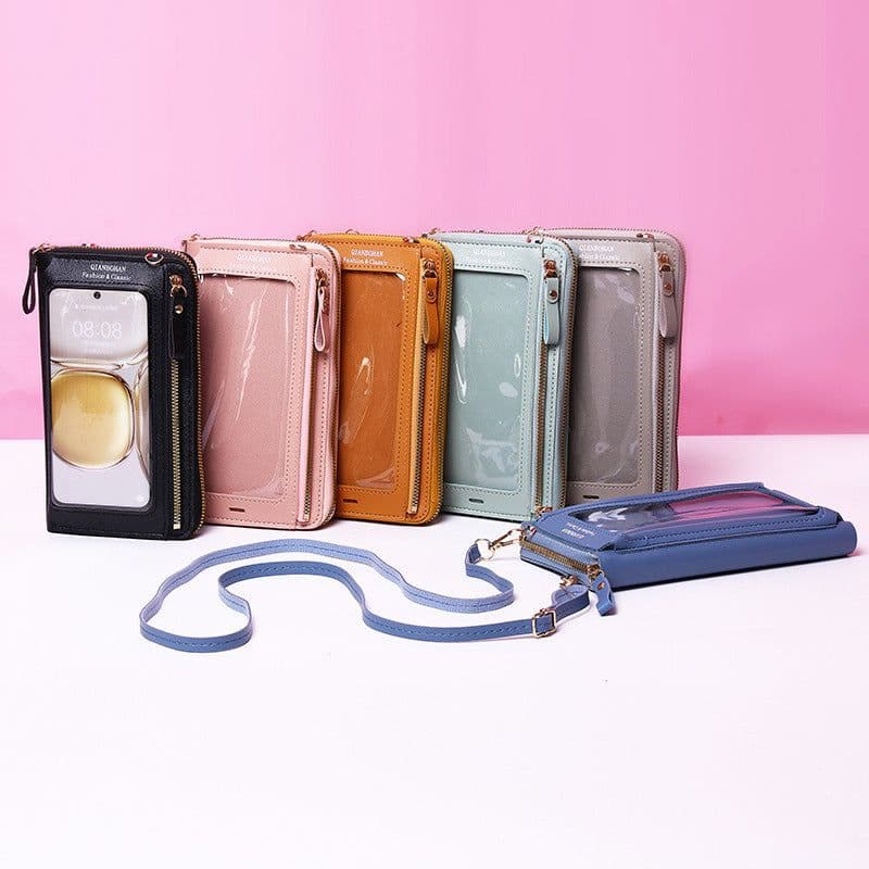 image-Transparent Touch Screen Mobile Phone Crossbody Bags Women Anti-theft Multifunctional Long Wallet ZIpper Shoulder Bag