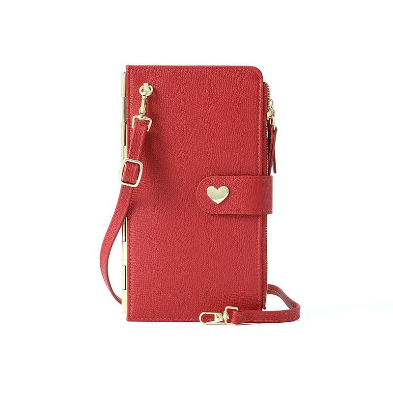 image-Mobile Phone Bags With Transparent Touch Screen Love Buckle Long Wallet Women Multifunctional Crossbody Shoulder Bag