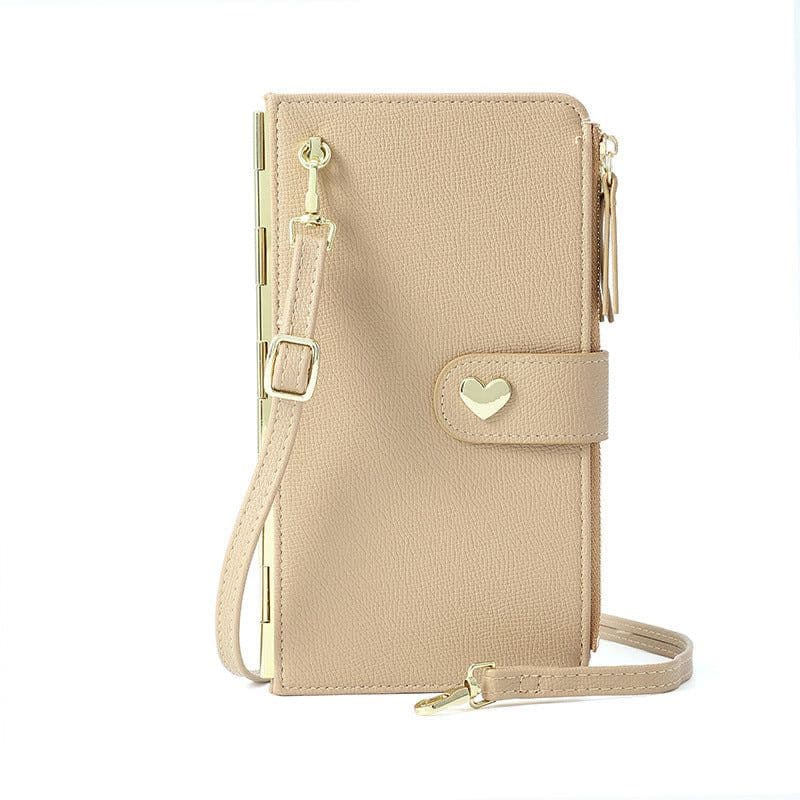 image-Mobile Phone Bags With Transparent Touch Screen Love Buckle Long Wallet Women Multifunctional Crossbody Shoulder Bag