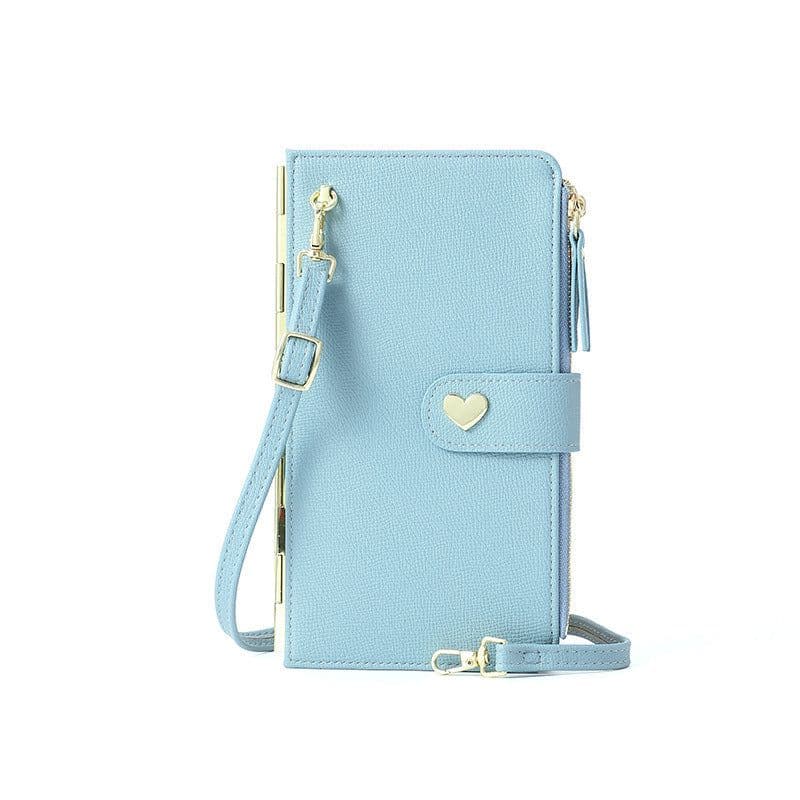 image-Mobile Phone Bags With Transparent Touch Screen Love Buckle Long Wallet Women Multifunctional Crossbody Shoulder Bag