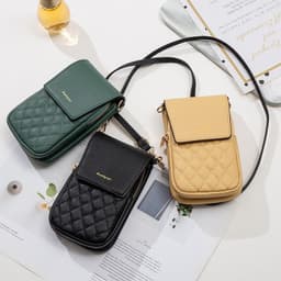image-Plaid Sewing Design Mobile Phone Bags For Women Simple Buckle Multifunctional Crossbody Shoulder Bag