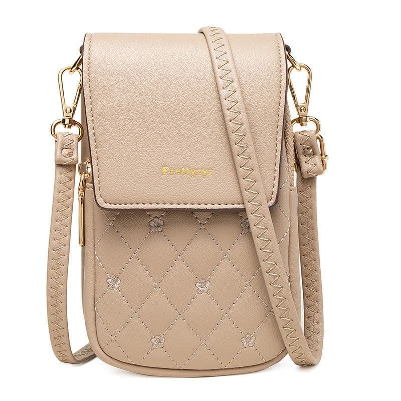 image-Plaid Sewing Design Mobile Phone Bags For Women Simple Buckle Multifunctional Crossbody Shoulder Bag