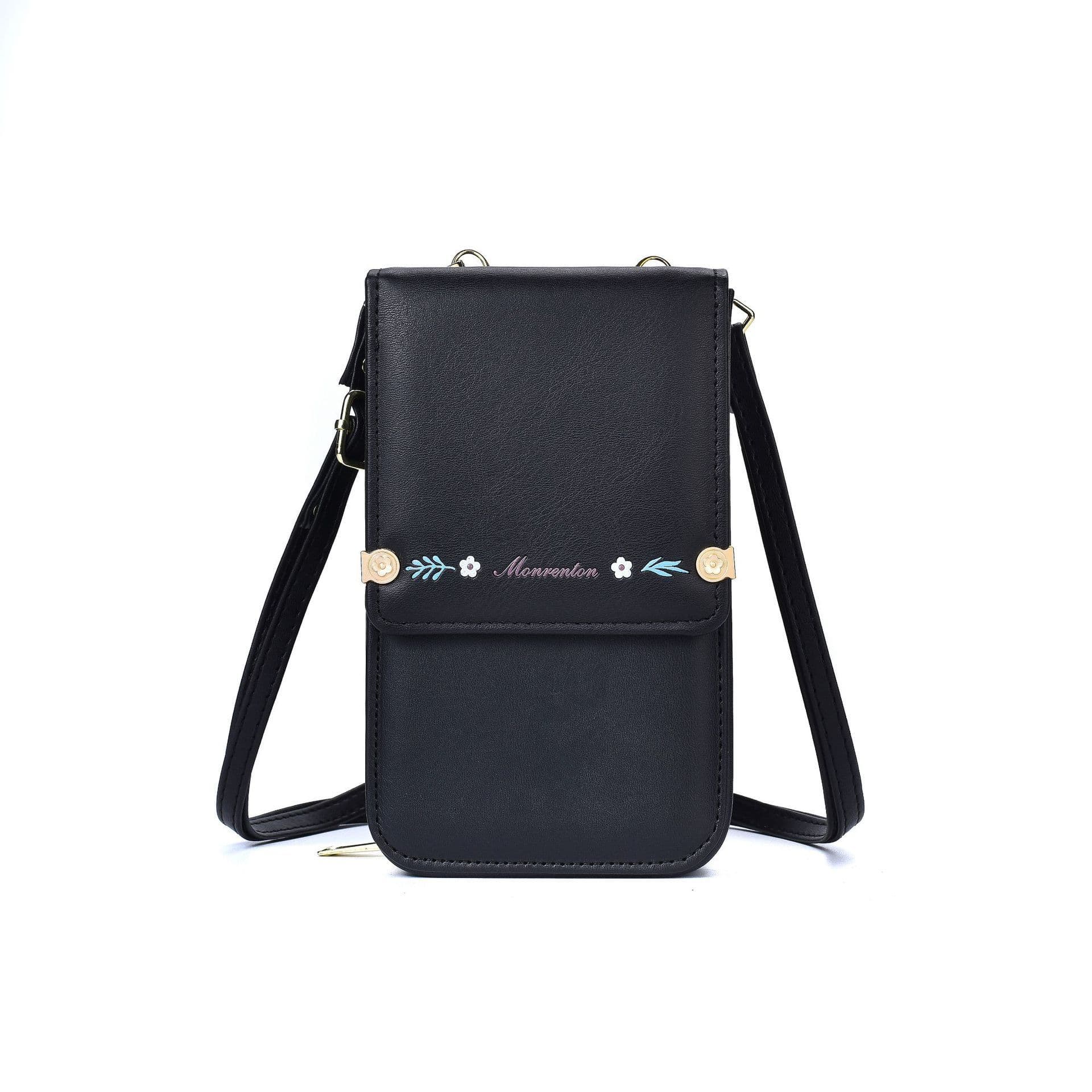 image-Flowers Embroidery Mobile Phone Bags For Women Ins Fashion Crossbody Shoulder Bag Ladies Long Wallet