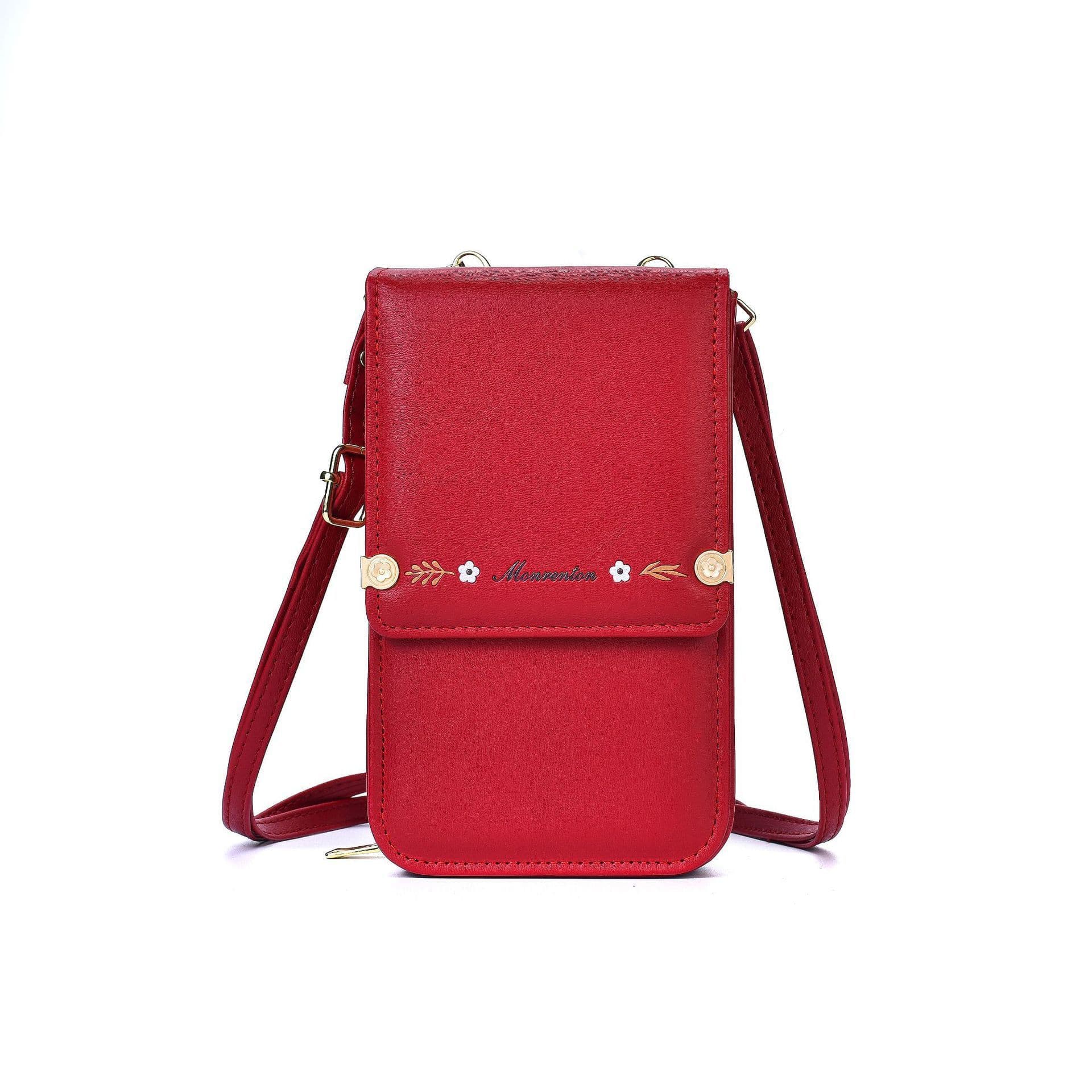 image-Flowers Embroidery Mobile Phone Bags For Women Ins Fashion Crossbody Shoulder Bag Ladies Long Wallet