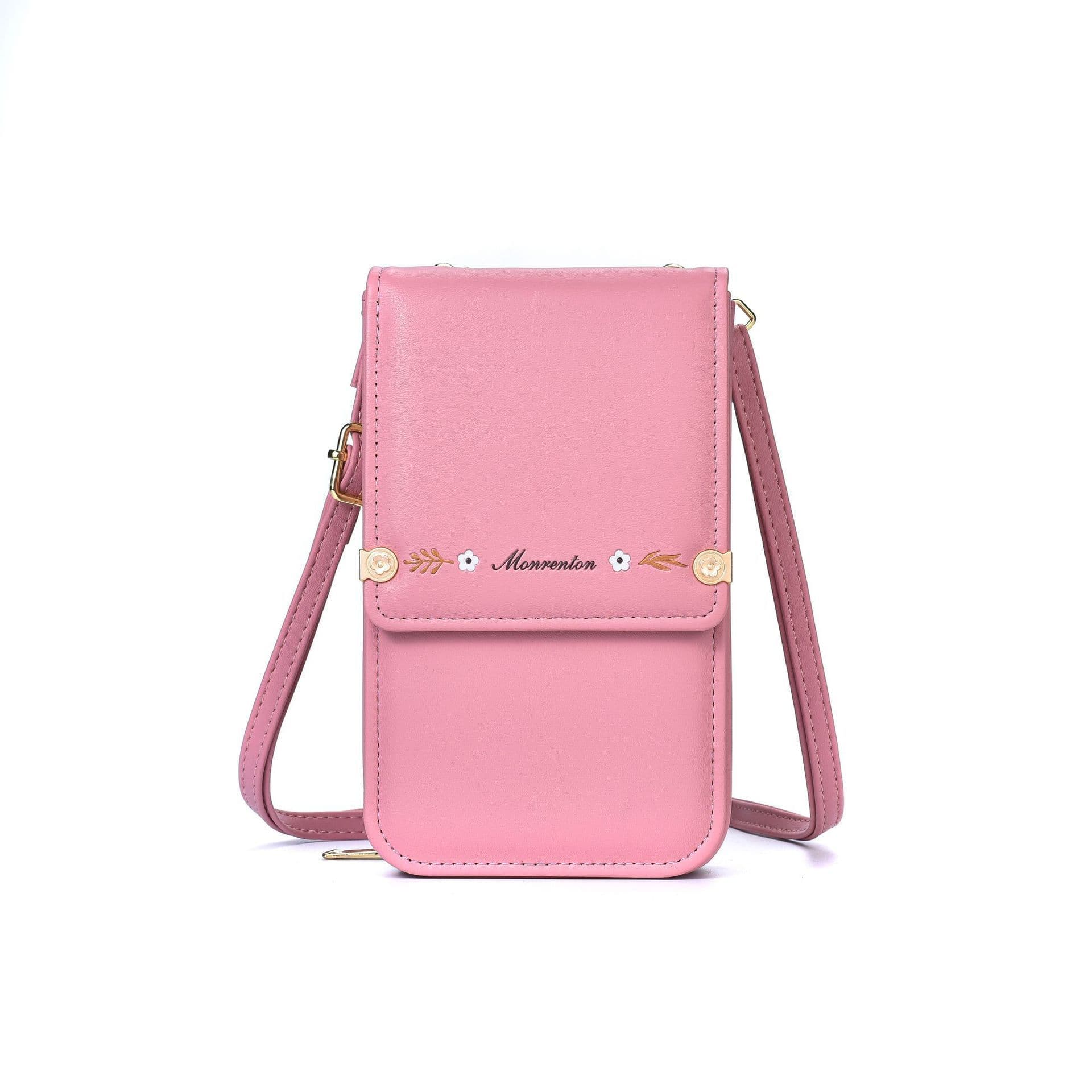 image-Flowers Embroidery Mobile Phone Bags For Women Ins Fashion Crossbody Shoulder Bag Ladies Long Wallet