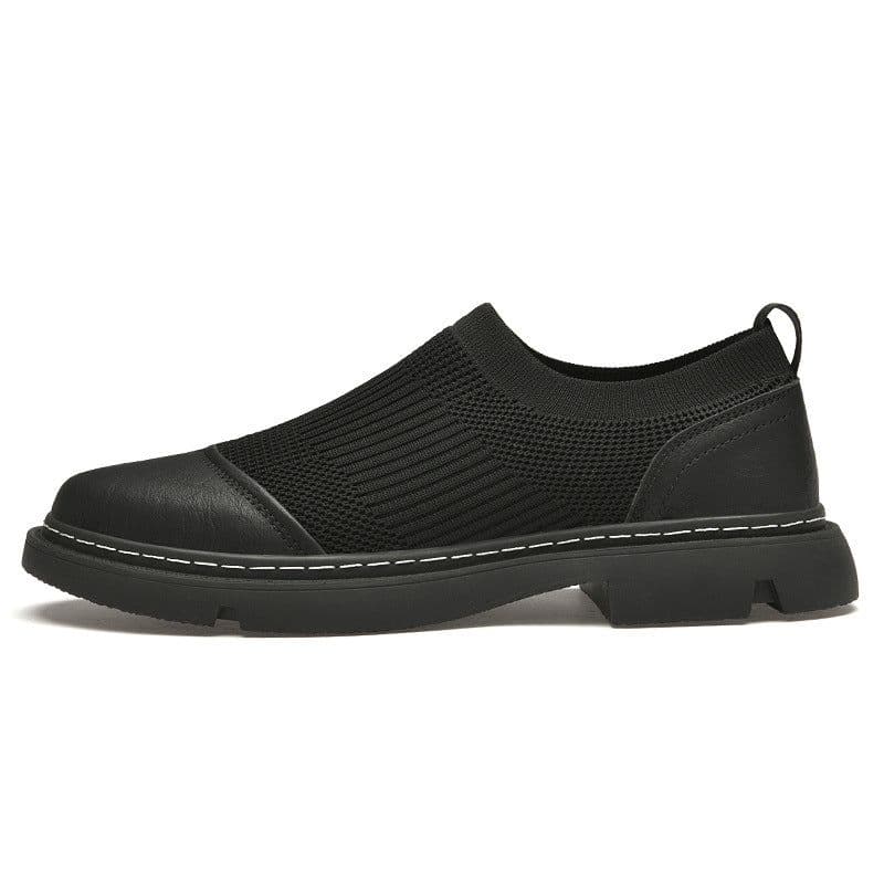image-Rubber Cowhide Wear-resistant Round Toe Low-top Black Loafers