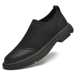 image-Rubber Cowhide Wear-resistant Round Toe Low-top Black Loafers