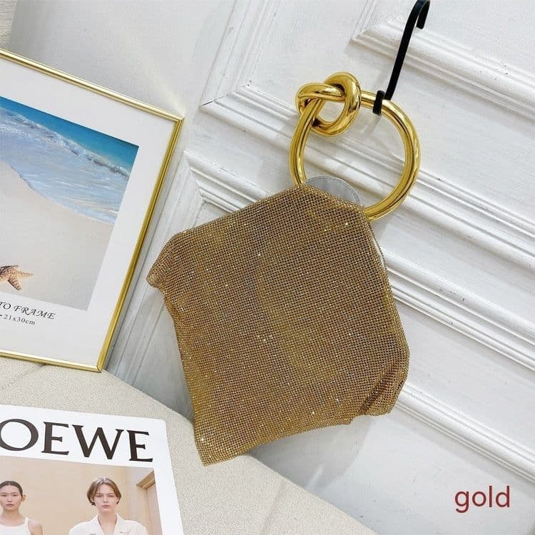 image-Portable Crystal Bag Turbot Fish Diamond Rhinestone Dinner Bag