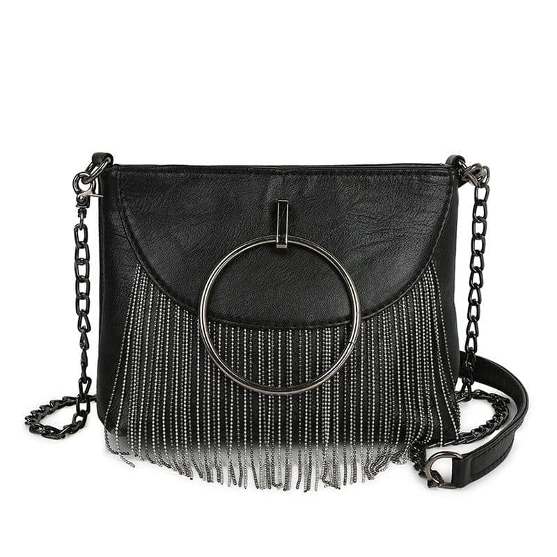 image-Handbag Women's Rivet Tassel Shoulder Crossbody Chain Bag