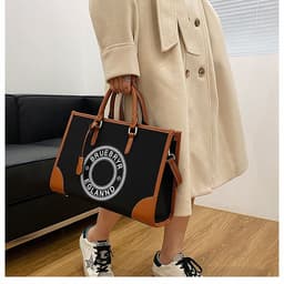 image-Women's Large-capacity Canvas Printed Letter Crossbody Shoulder Tote Bag