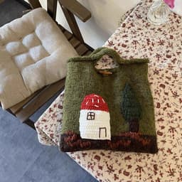 image-Mushroom House Handmade Wool Weave Vintage Cute Handbag Ladies