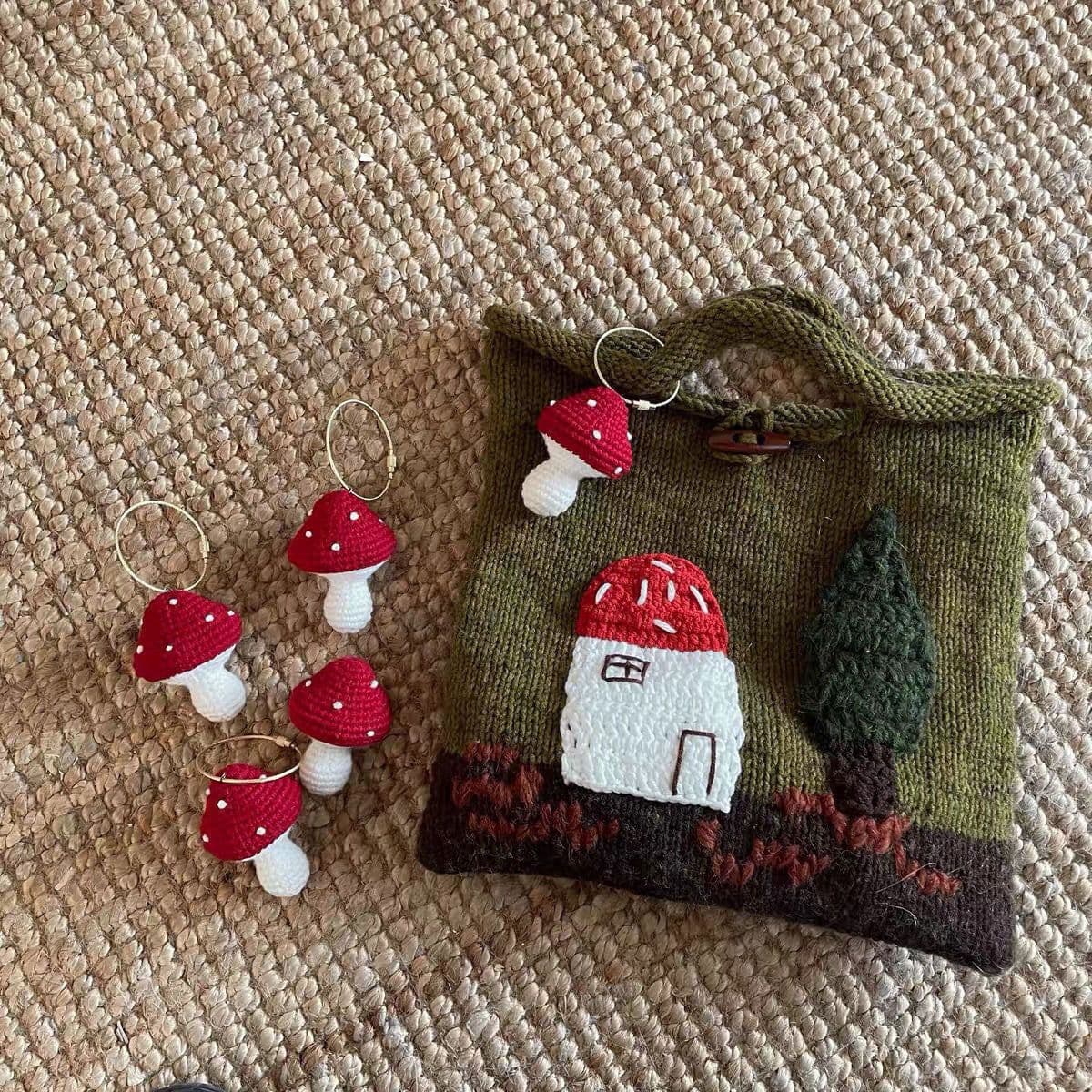 image-Mushroom House Handmade Wool Weave Vintage Cute Handbag Ladies