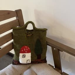 image-Mushroom House Handmade Wool Weave Vintage Cute Handbag Ladies