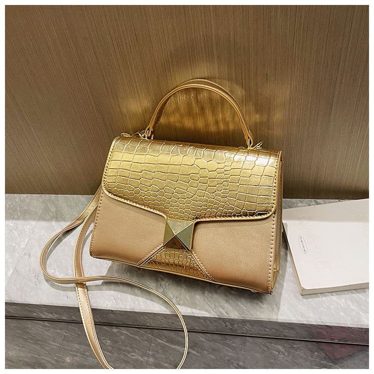 image-Mining Stone Pattern Stitching Square Pouch Women's Classic All-match Niche Shoulder Bag