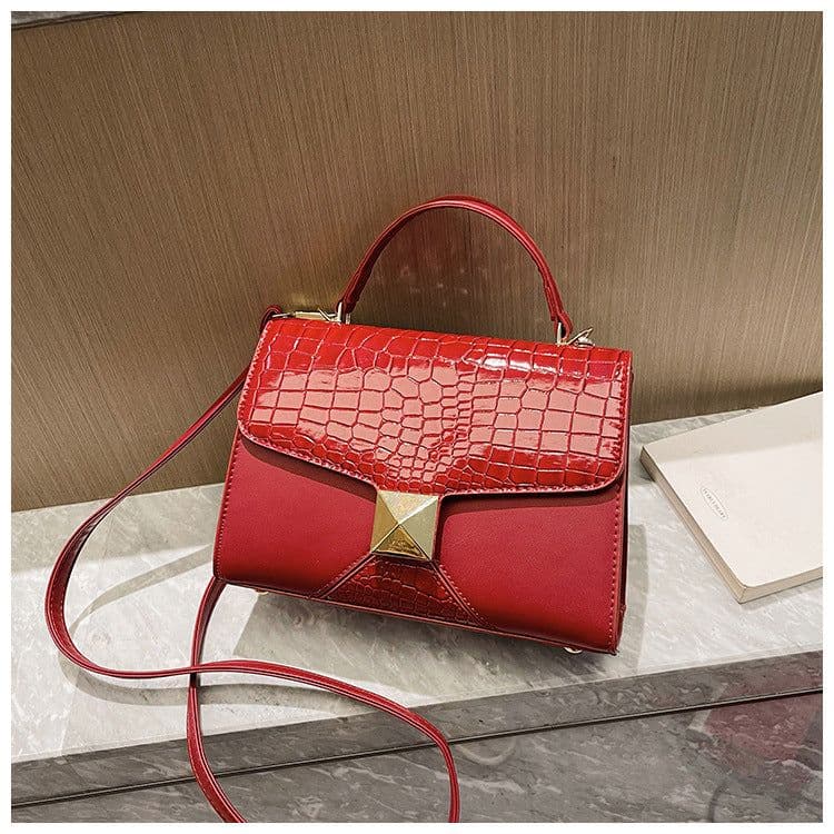 image-Mining Stone Pattern Stitching Square Pouch Women's Classic All-match Niche Shoulder Bag