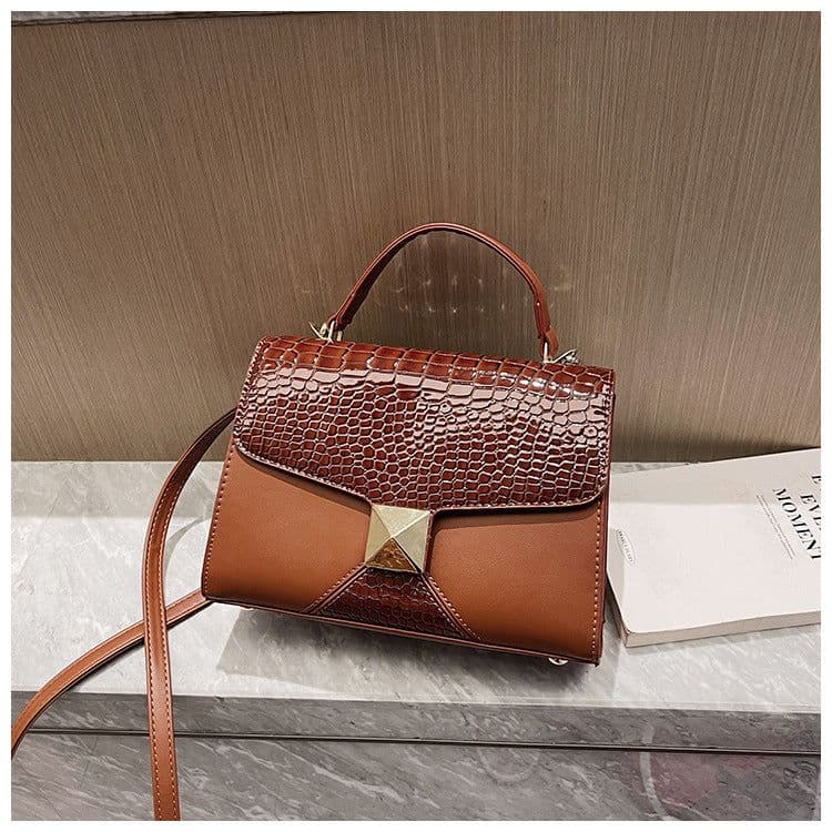 image-Mining Stone Pattern Stitching Square Pouch Women's Classic All-match Niche Shoulder Bag