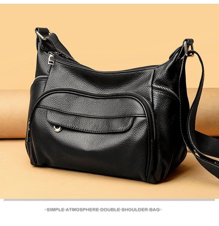 image-First Layer Cowhide Messenger Bag Women's Versatile Large Capacity Shoulder Bag