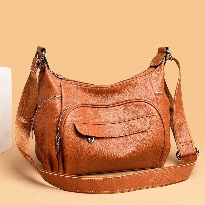 image-First Layer Cowhide Messenger Bag Women's Versatile Large Capacity Shoulder Bag