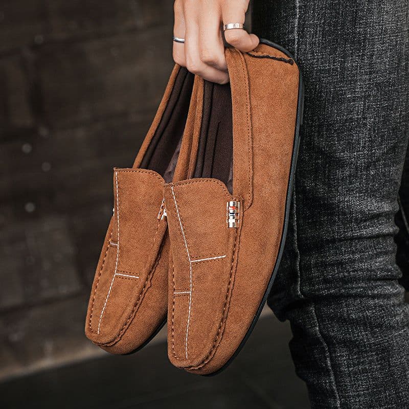 image-British Style Casual Men's Shoes Suede Rubber Sole Handmade Gommino Casual Shoes