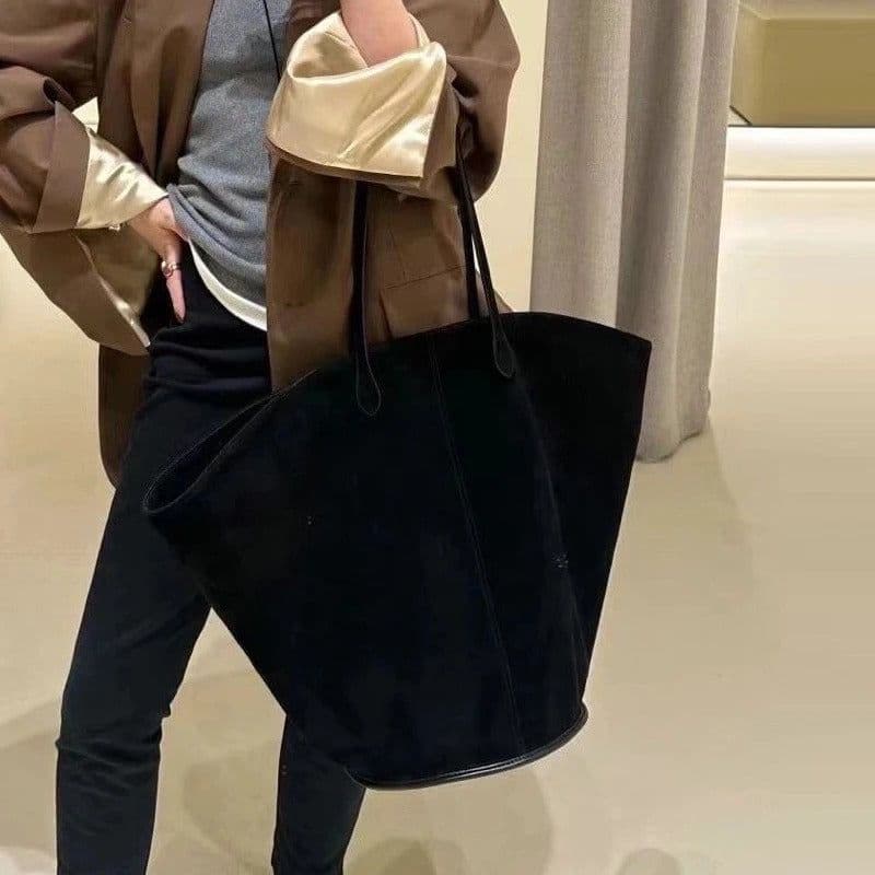 image-Versatile Handheld Shoulder Bag Large Capacity Totes Frosted Suede Maillard Women's Bag