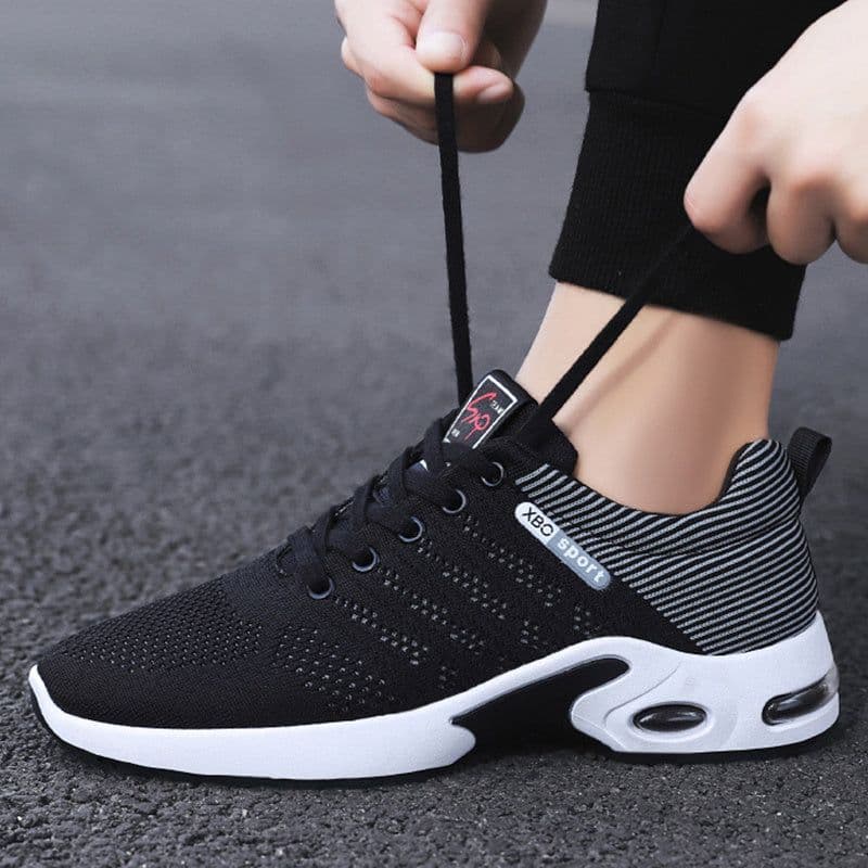 image-Fashion Mesh Shoes With Striped Design Men Outdoor Breathable Lace-up Sneakers Csual Lightweight Running Sports Shoes For Men