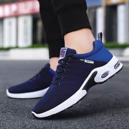 image-Fashion Mesh Shoes With Striped Design Men Outdoor Breathable Lace-up Sneakers Csual Lightweight Running Sports Shoes For Men