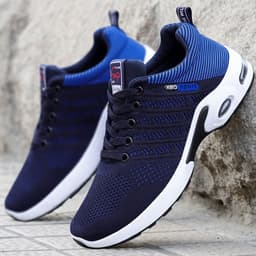 image-Fashion Mesh Shoes With Striped Design Men Outdoor Breathable Lace-up Sneakers Csual Lightweight Running Sports Shoes For Men