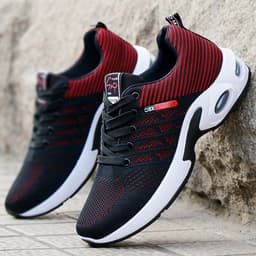 image-Fashion Mesh Shoes With Striped Design Men Outdoor Breathable Lace-up Sneakers Csual Lightweight Running Sports Shoes For Men