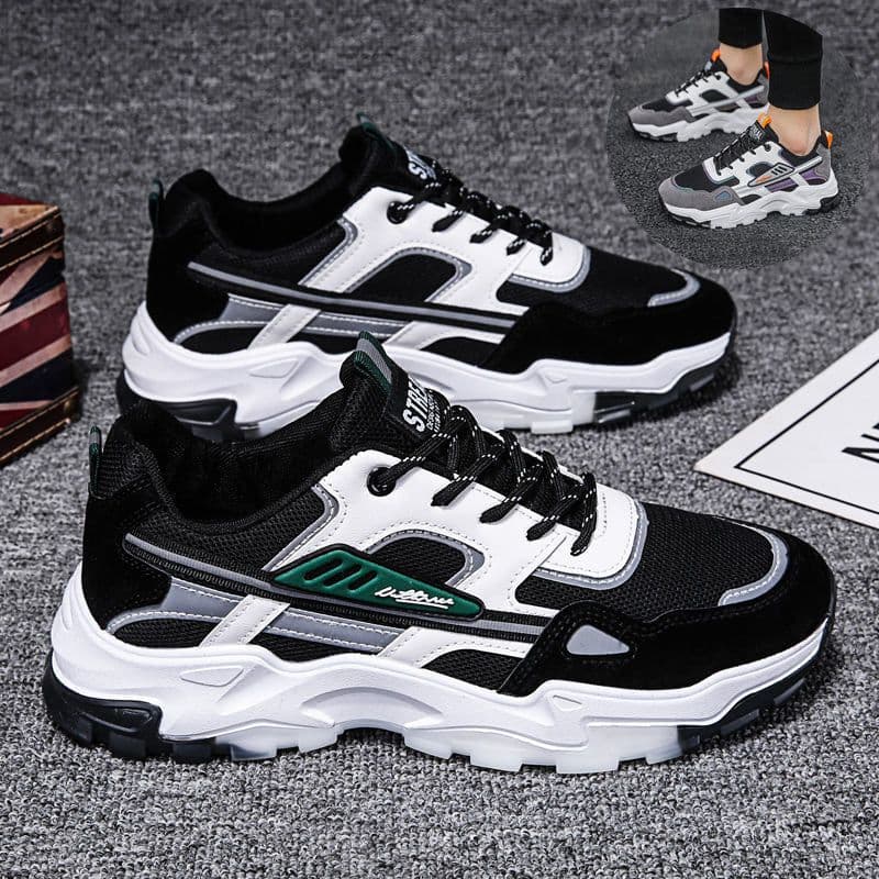 image-Black White Lace-up Sneakers Men Outdoor Breathable Csual Mesh Shoes Lightweight Running Sports Shoes