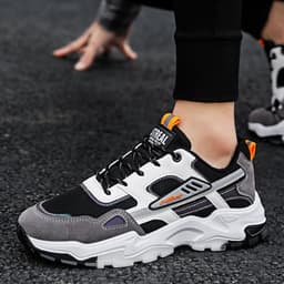 image-Black White Lace-up Sneakers Men Outdoor Breathable Csual Mesh Shoes Lightweight Running Sports Shoes
