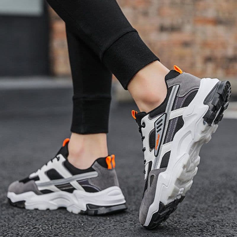 image-Black White Lace-up Sneakers Men Outdoor Breathable Csual Mesh Shoes Lightweight Running Sports Shoes