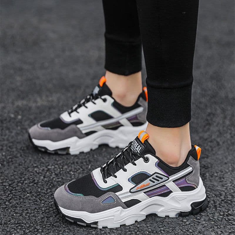 image-Black White Lace-up Sneakers Men Outdoor Breathable Csual Mesh Shoes Lightweight Running Sports Shoes