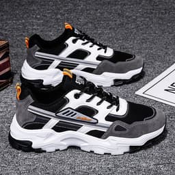 image-Black White Lace-up Sneakers Men Outdoor Breathable Csual Mesh Shoes Lightweight Running Sports Shoes